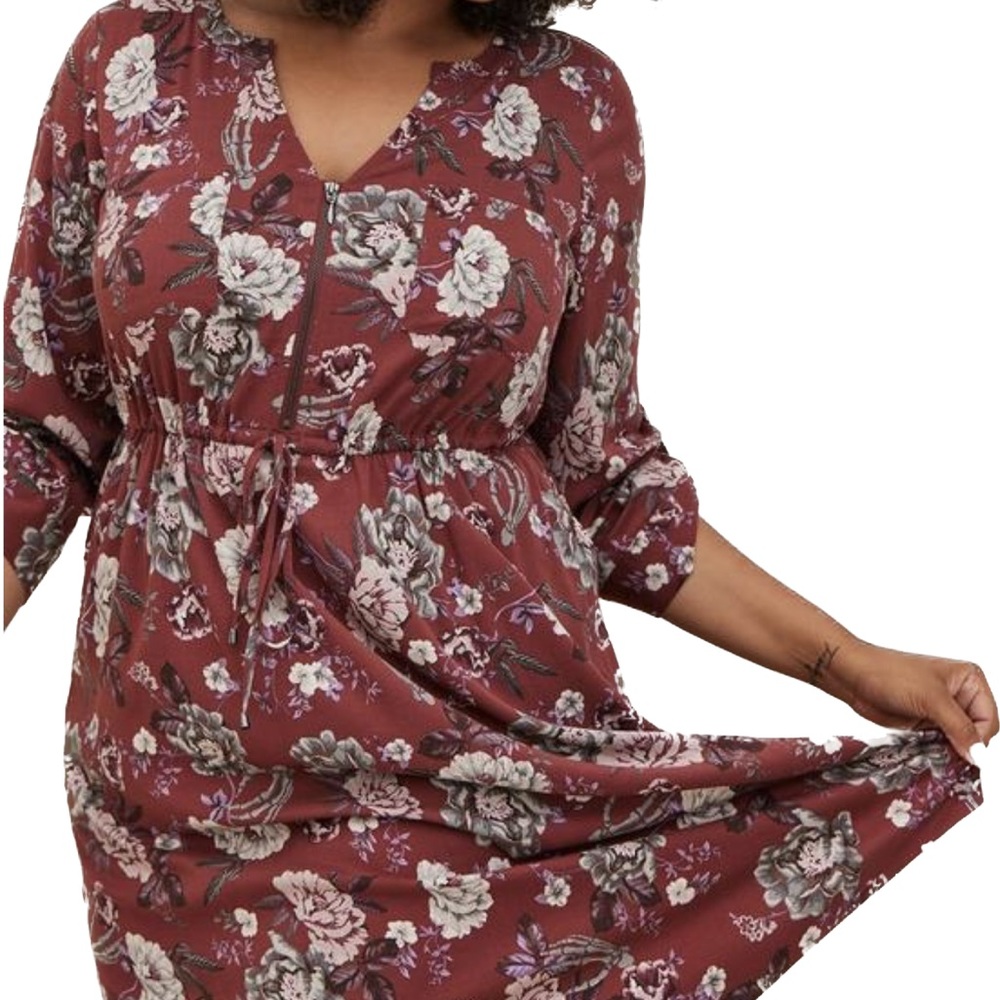 TORRID - Mini Challis Zip-Front Shirt Dress - Skulls & Florals - Plus Size 6X - Picture 3 of 10